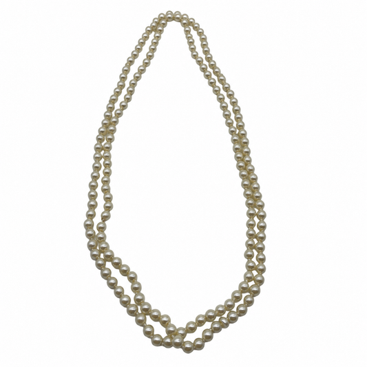 Migant double strand creamy white pearl necklace