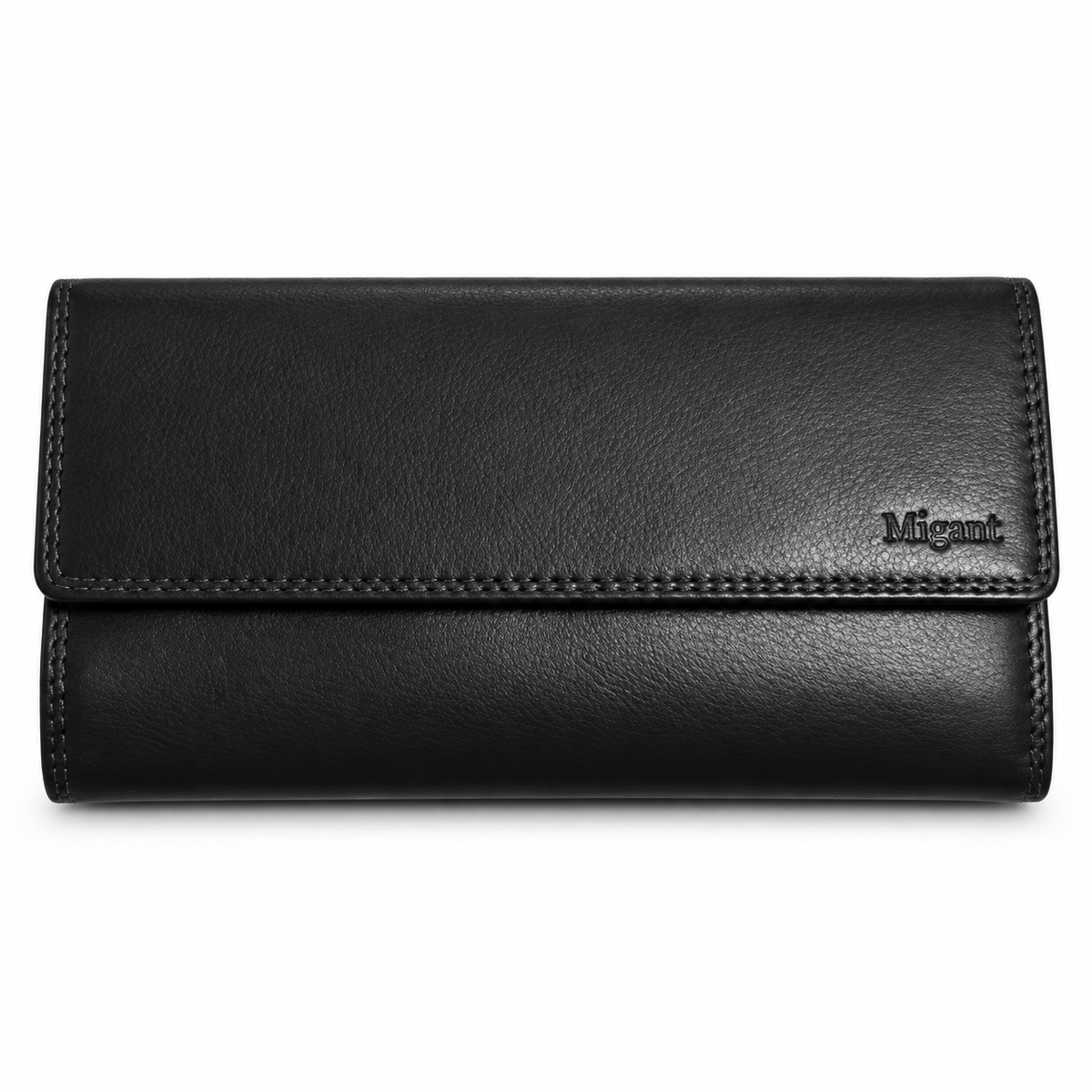 Migant women's flap long wallet in Black