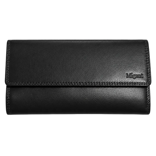 Migant women's flap long wallet in Black