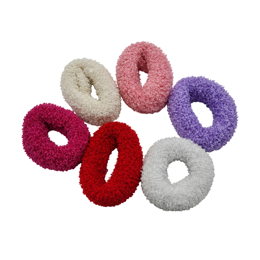 Migant fuzzy plush hair ties in six colors – pair set