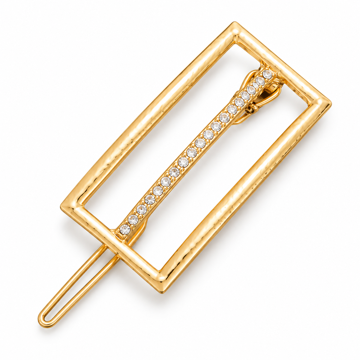Migant gold rectangular crystal frame hair barrette