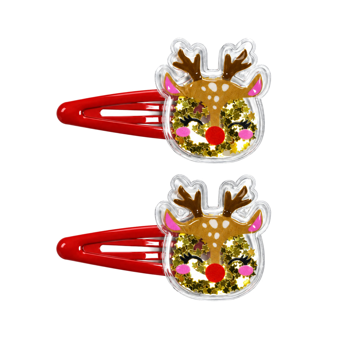 Migant Kids two-piece Christmas shaker snap hair clip set with reindeer design