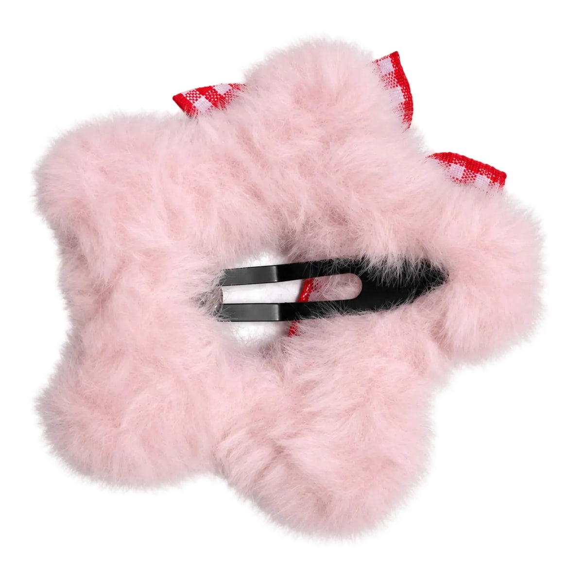 Migant Kids pink fluffy Christmas hair clip – back and snap clip view