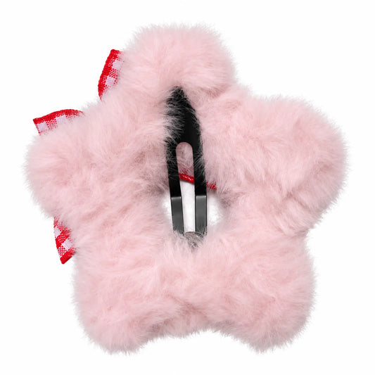 Migant Kids pink fluffy Christmas hair clip – back and snap clip view