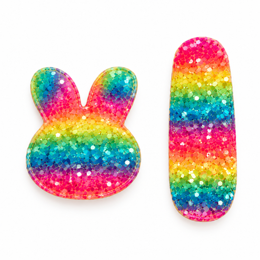 Migant kids rainbow glitter bunny hair clip set - 2 pieces