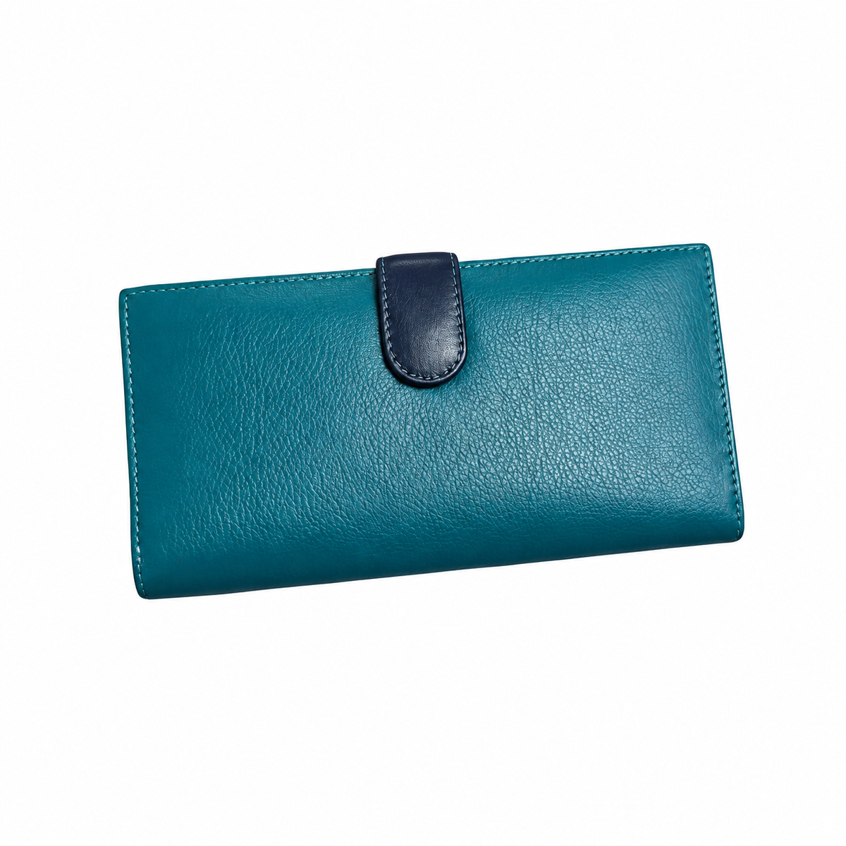 Migant Navy and Teal leather long wallet - rear view