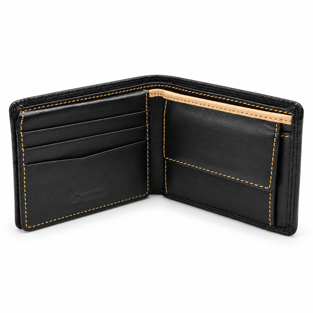Migant men's black leather wallet 1351 open interior view