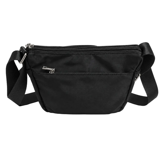 Migant men's black multi-pocket crossbody bag front view