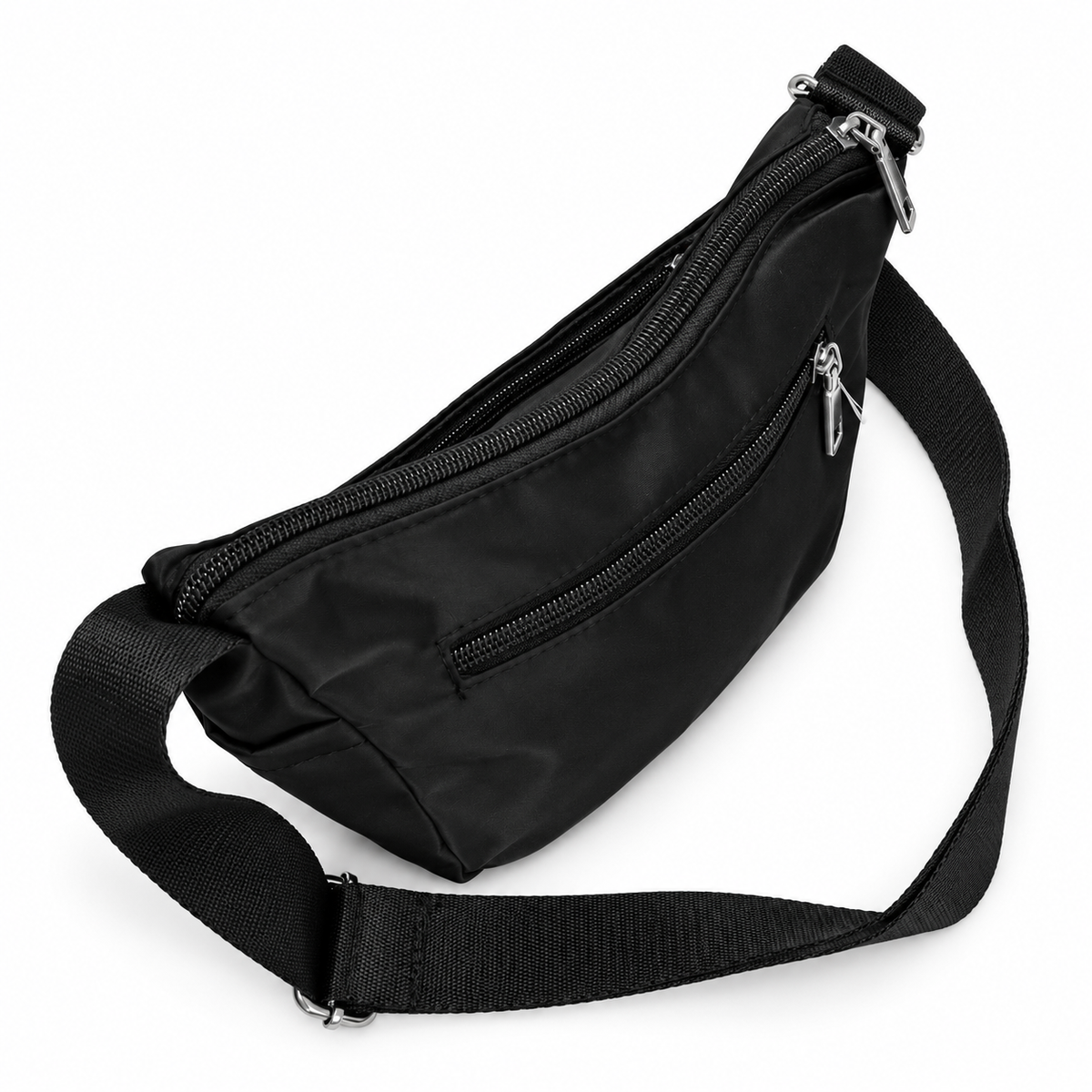 Migant men's black multi-pocket crossbody bag side view