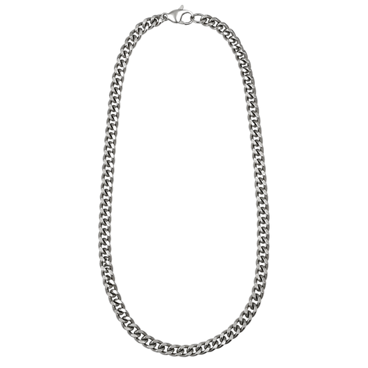 Migant men's slim stainless steel curb chain necklace with silver clasp