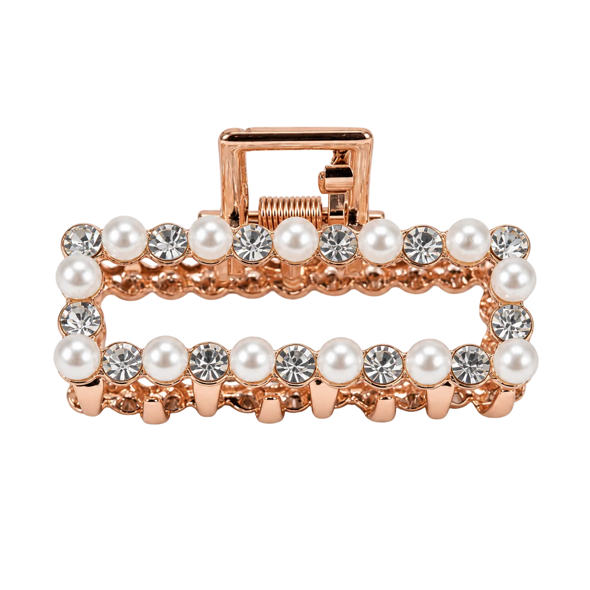Migant pearl and rhinestone rectangular hair claw clip in bronze
