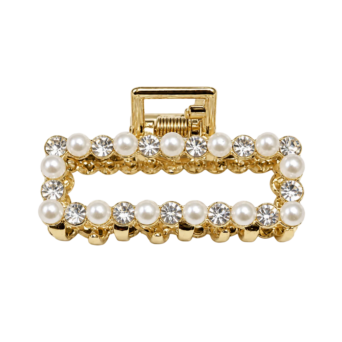 Migant pearl and rhinestone rectangular hair claw clip in gold