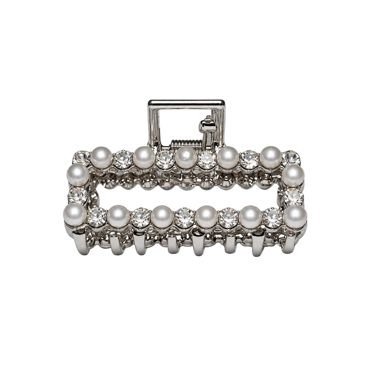 Migant pearl and rhinestone rectangular hair claw clip in silver