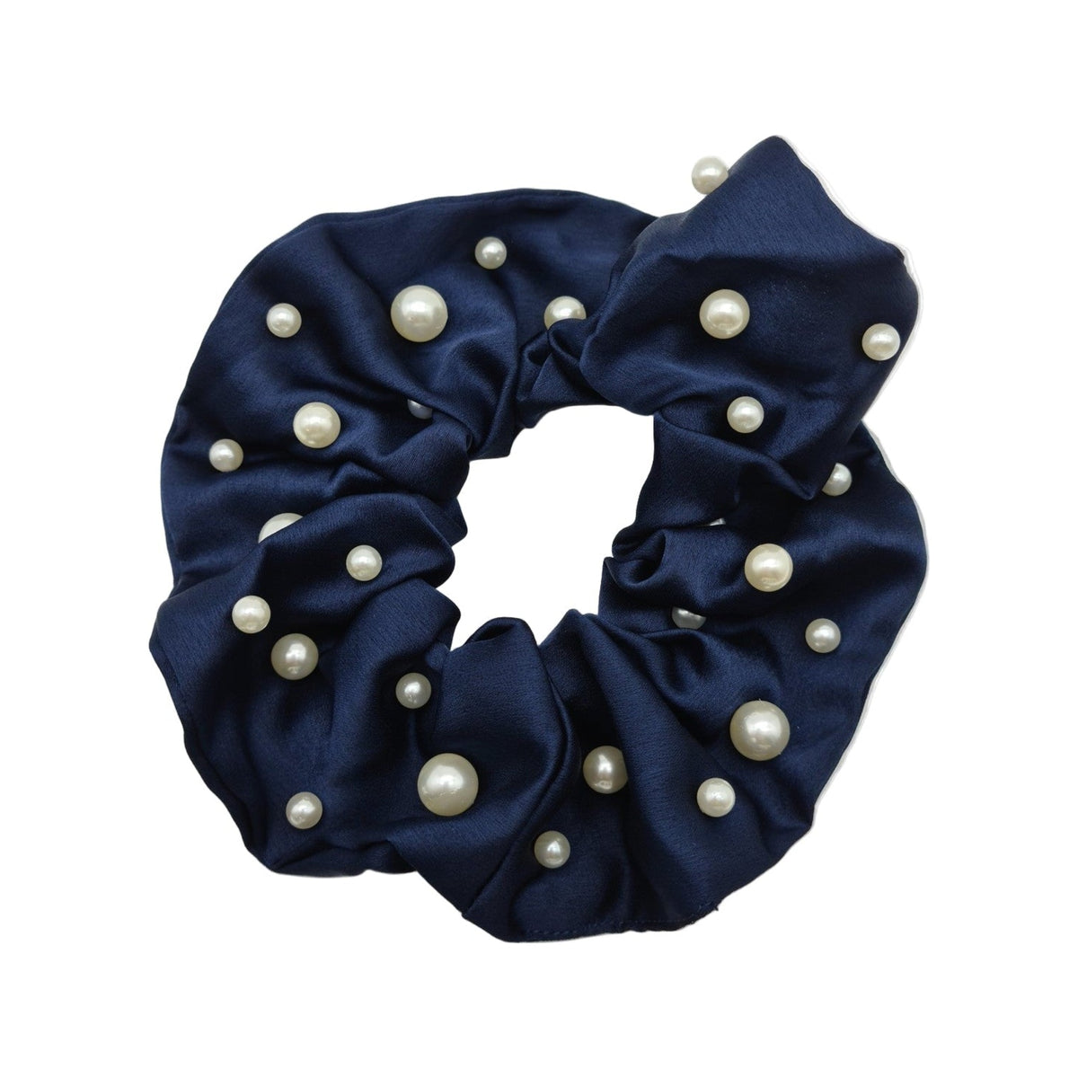 Migant Pearl Embellished Satin Scrunchies – Blue