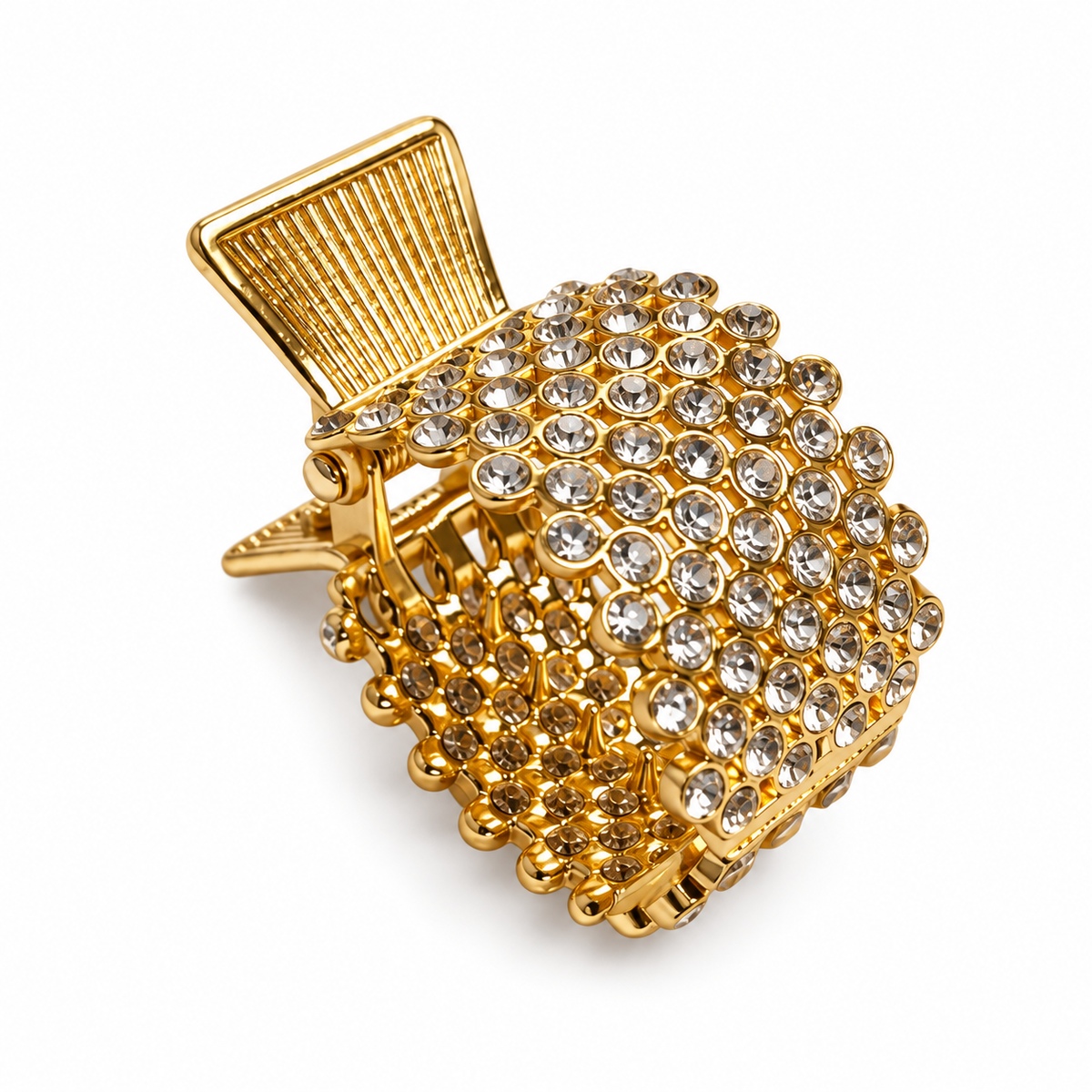 Rounded rhinestone hair claw clip in gold tone