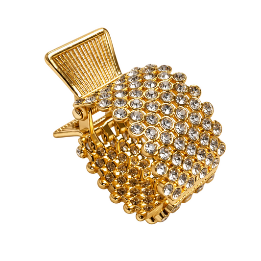 Rounded rhinestone hair claw clip in gold tone