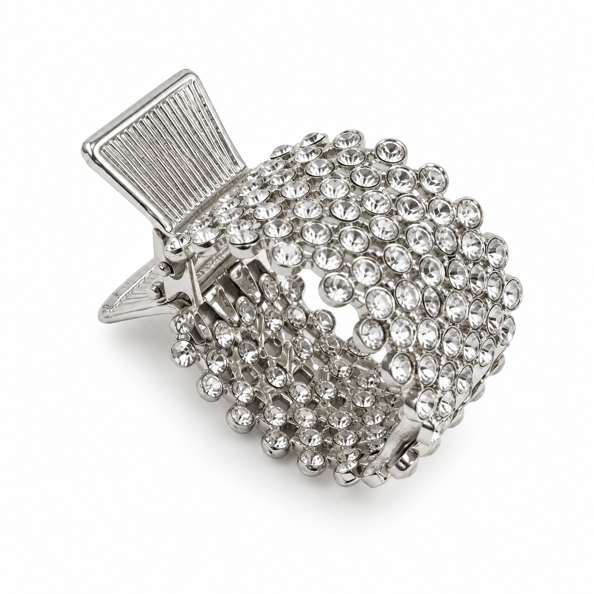 Rounded rhinestone hair claw clip in silver tone