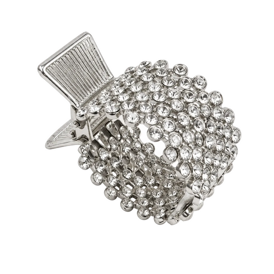 Rounded rhinestone hair claw clip in silver tone