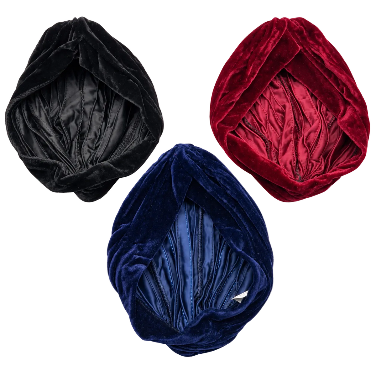Migant satin hair bonnets in black, red and blue
