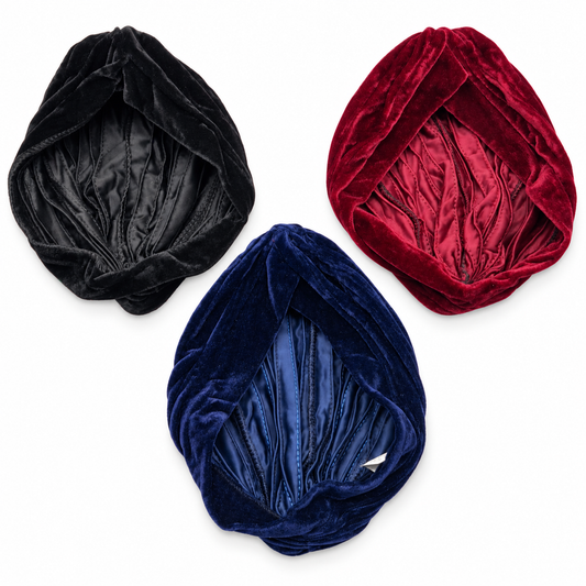 Migant satin hair bonnets in black, red and blue
