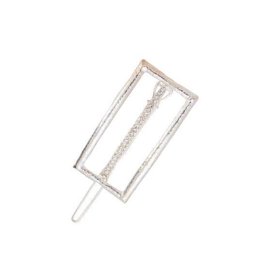Migant silver rectangular crystal frame hair barrette