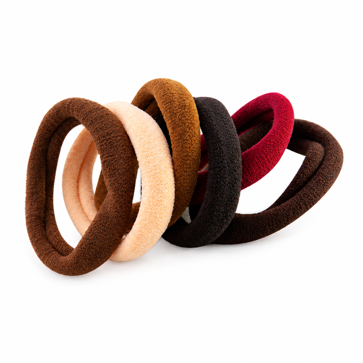 Migant soft fabric hair ties in six warm and neutral colors