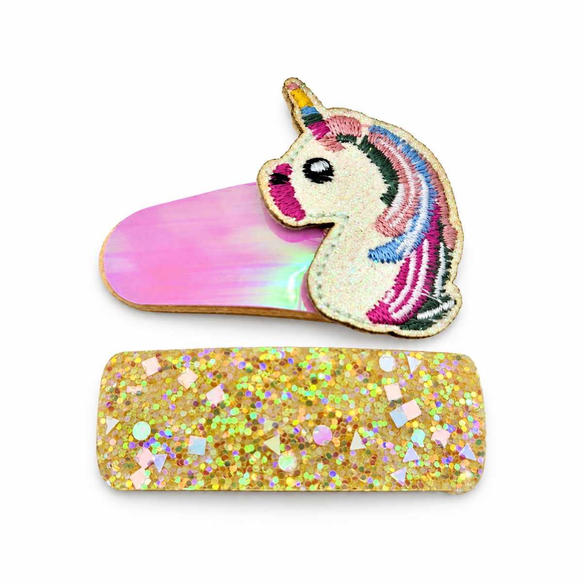 Migant kids unicorn glitter hair clips in yellow