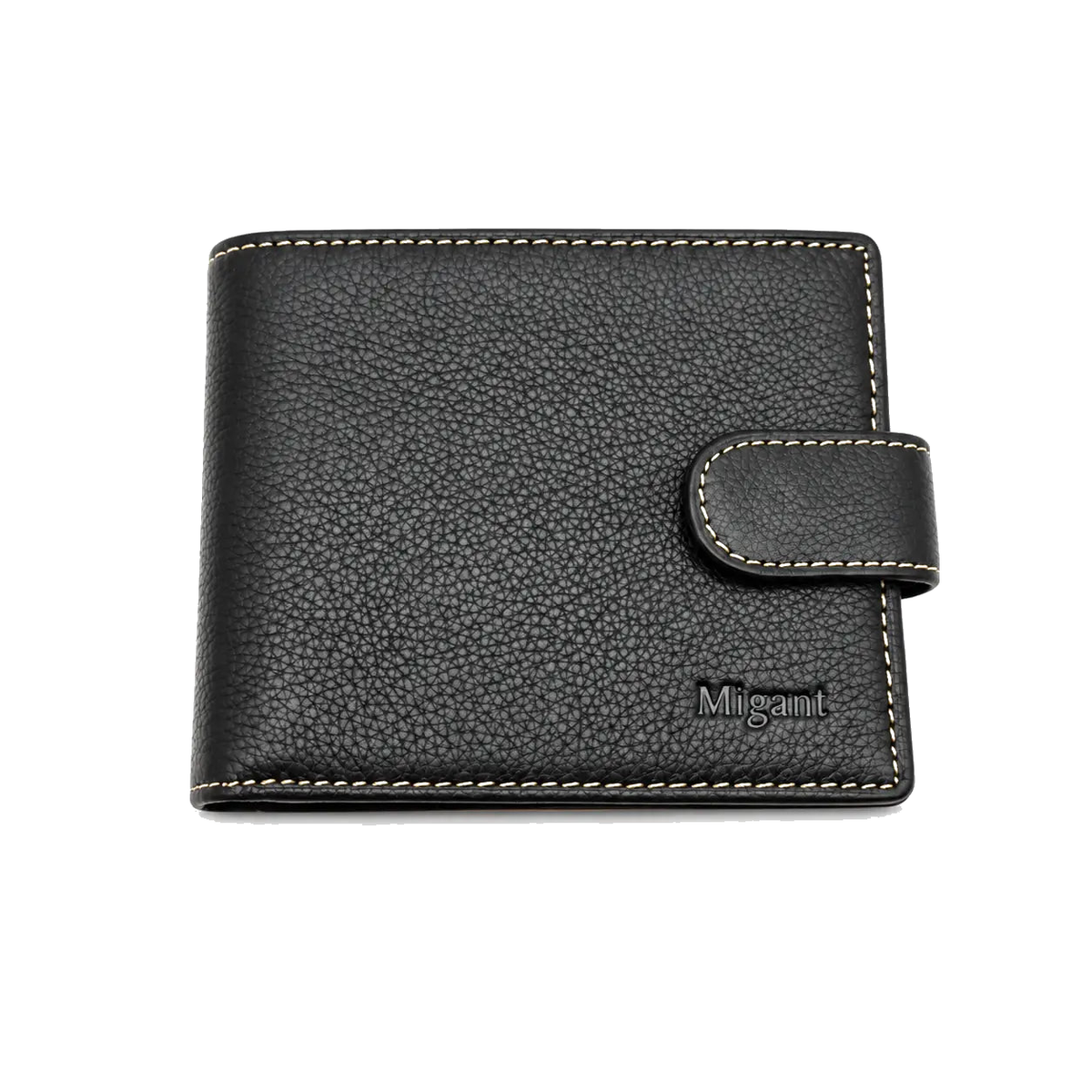 Migant men's leather wallet 1015 with yellow stitching - front view