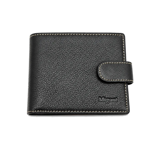 Migant men's leather wallet 1015 with yellow stitching - front view