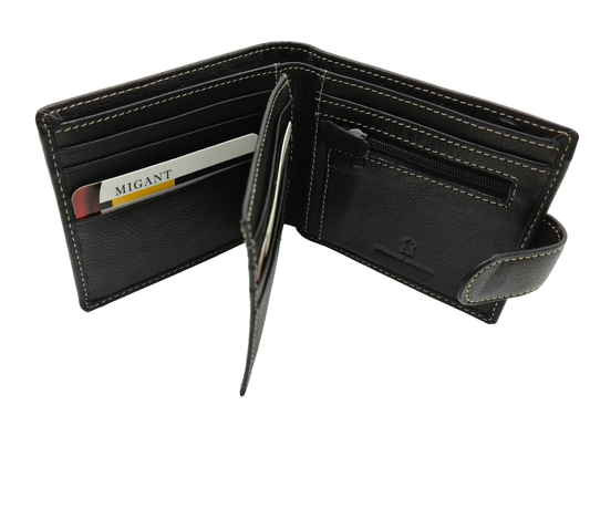 Migant men's leather wallet 1015 with yellow stitching - inside view
