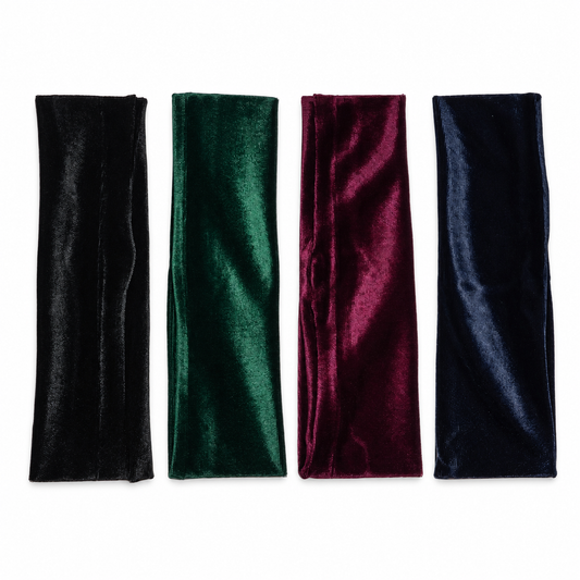 Migant wide velvet headbands in black, emerald green, burgundy and navy blue