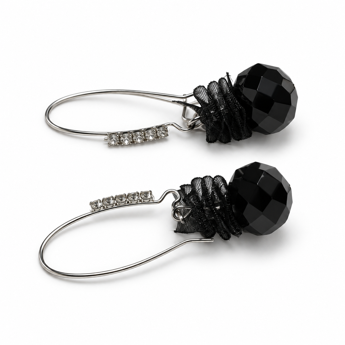 Migant women's black faceted bead drop earrings angled view