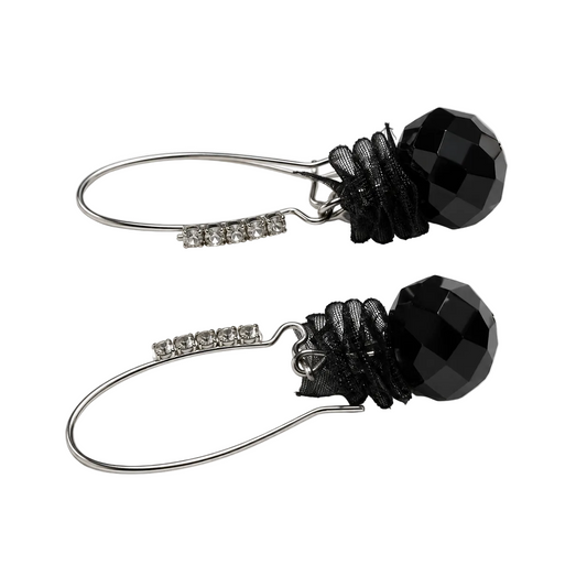 Migant women's black faceted bead drop earrings angled view