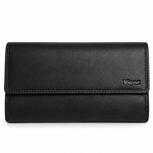 Migant women's black long wallet front view