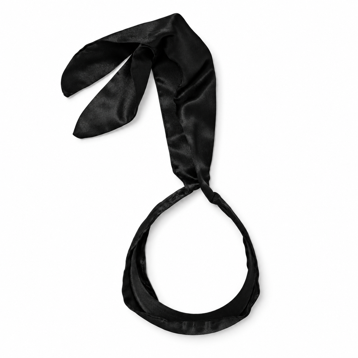 Migant women's black satin tie headband open view