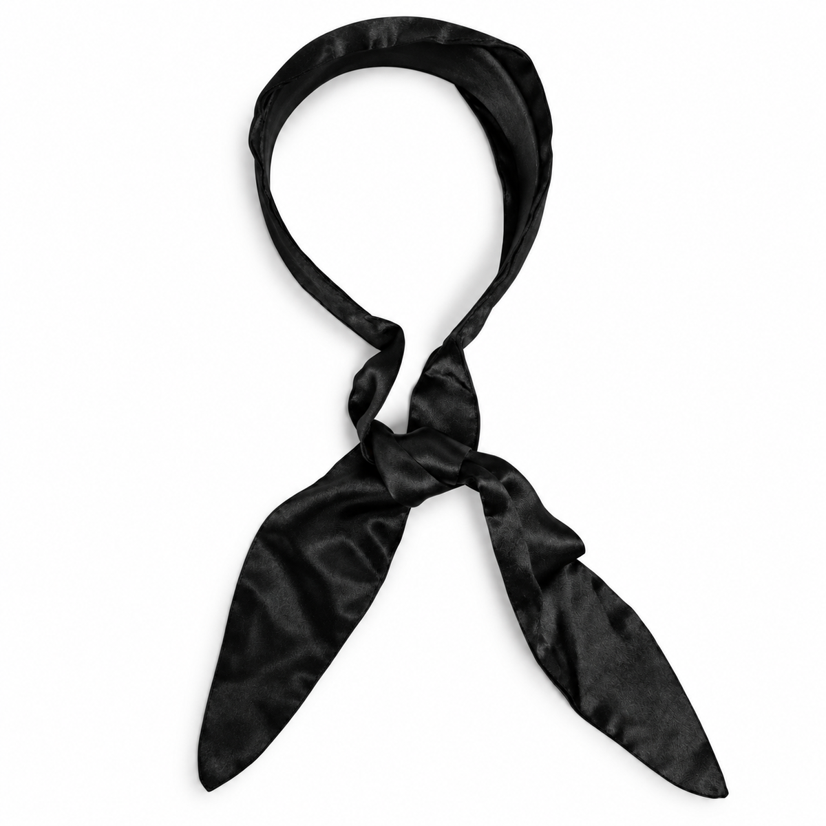 Migant women's black satin tie headband tied view