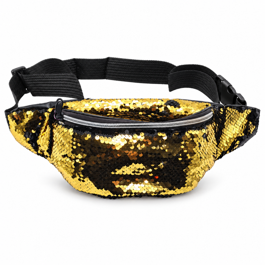 Migant women's gold and black sequin waist bag