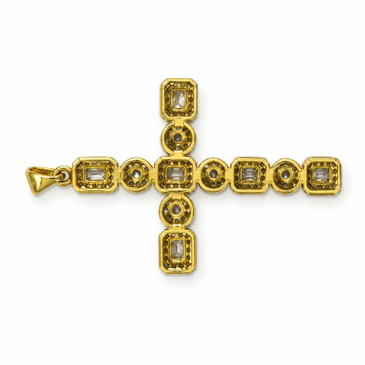 Migant women's gold-tone crystal cross pendant back view