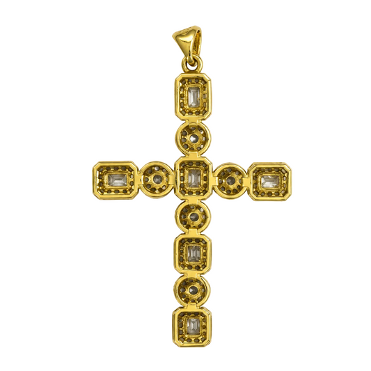 Migant women's gold-tone crystal cross pendant back view