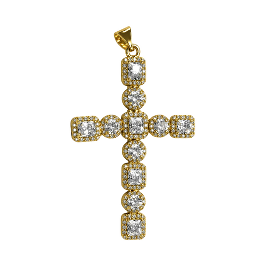 Migant women's gold-tone crystal cross pendant front view