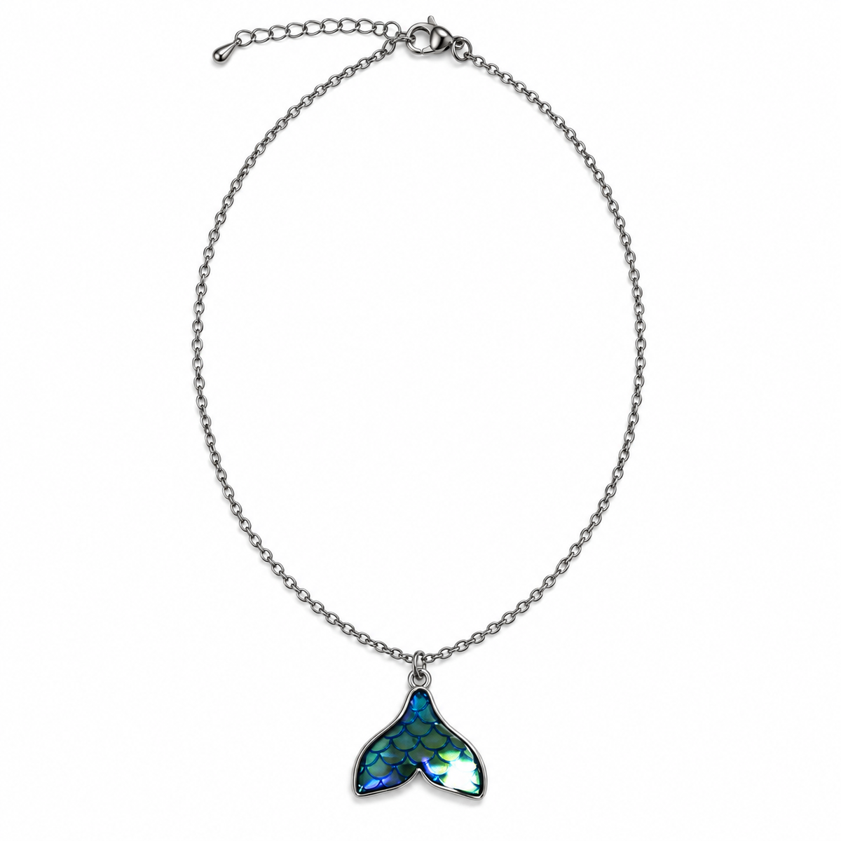 Migant women's iridescent mermaid-tail stainless-steel necklace full view
