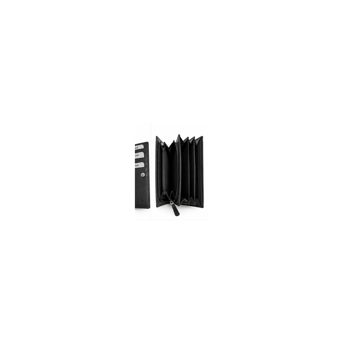 Migant women's long RFID wallet in black - accordion compartment view