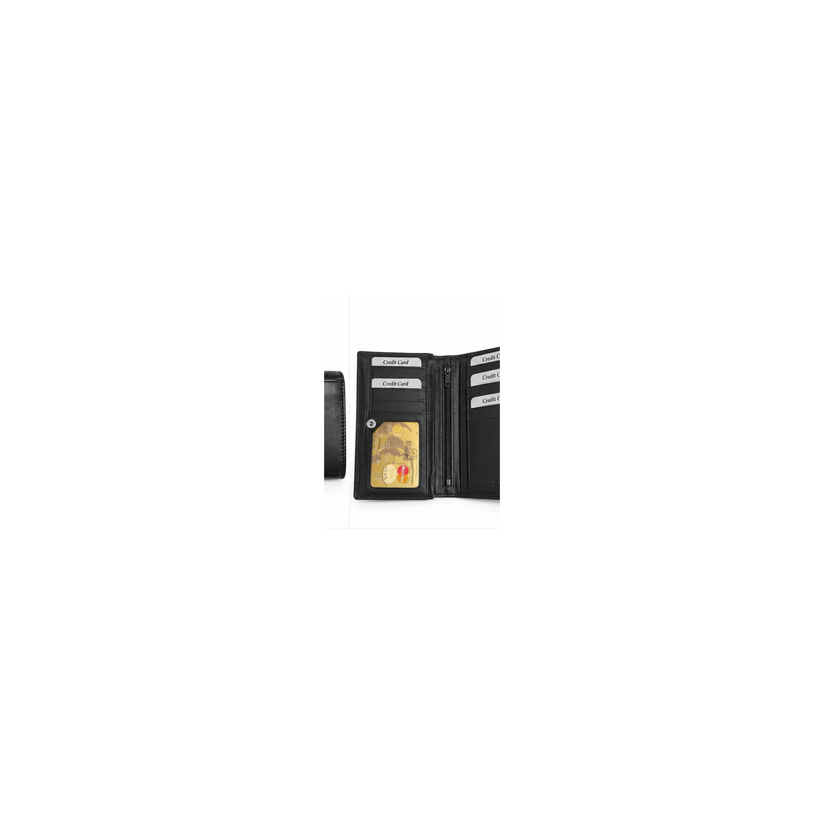 Migant women's long RFID wallet in black - interior view