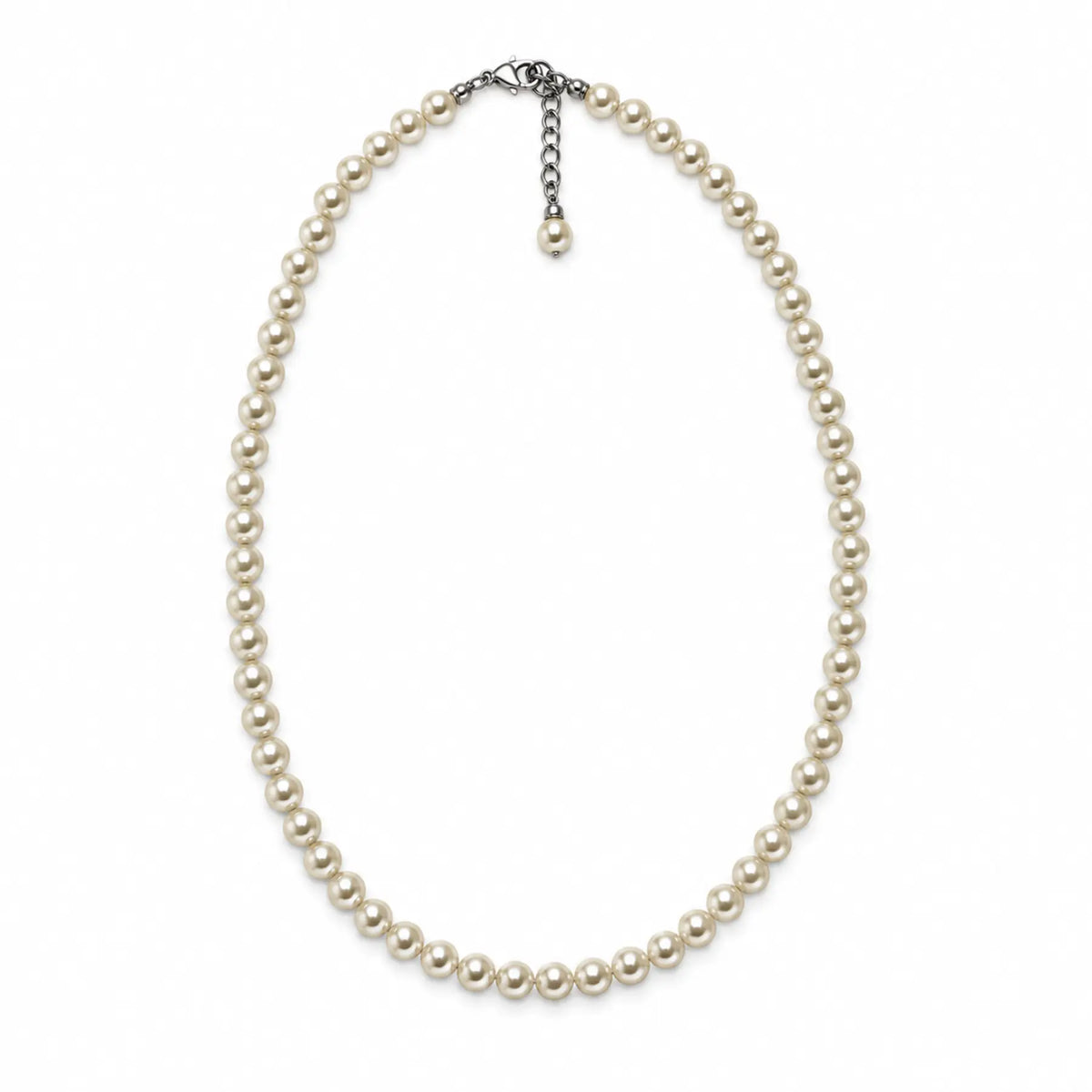 Upright 50 cm ivory pearl-style necklace with silver-tone clasp and extension chain
