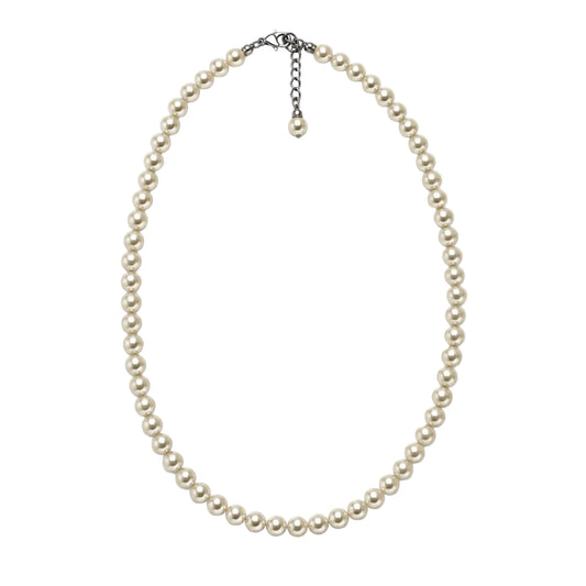 Upright 50 cm ivory pearl-style necklace with silver-tone clasp and extension chain