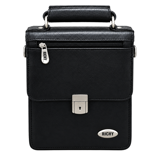 Richy men's black vertical crossbody bag - front view