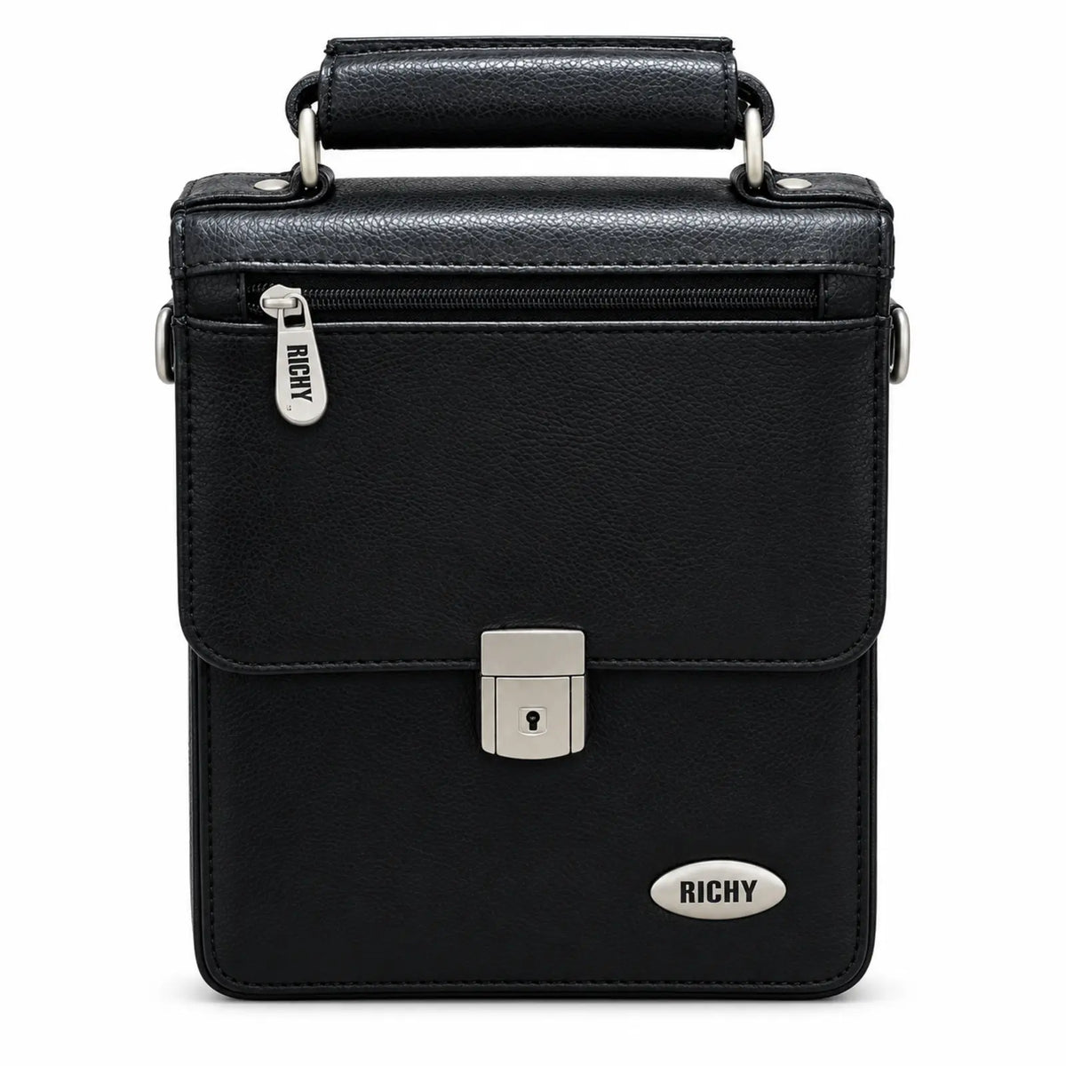 Richy men's black vertical crossbody bag - front view