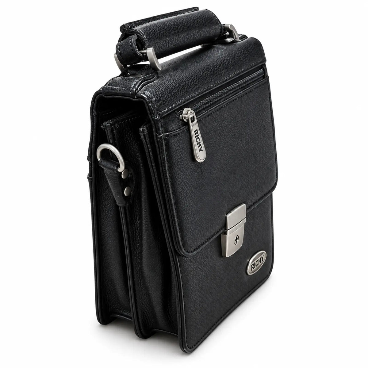 Richy men's black vertical crossbody bag - side view