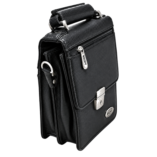 Richy men's black vertical crossbody bag - side view