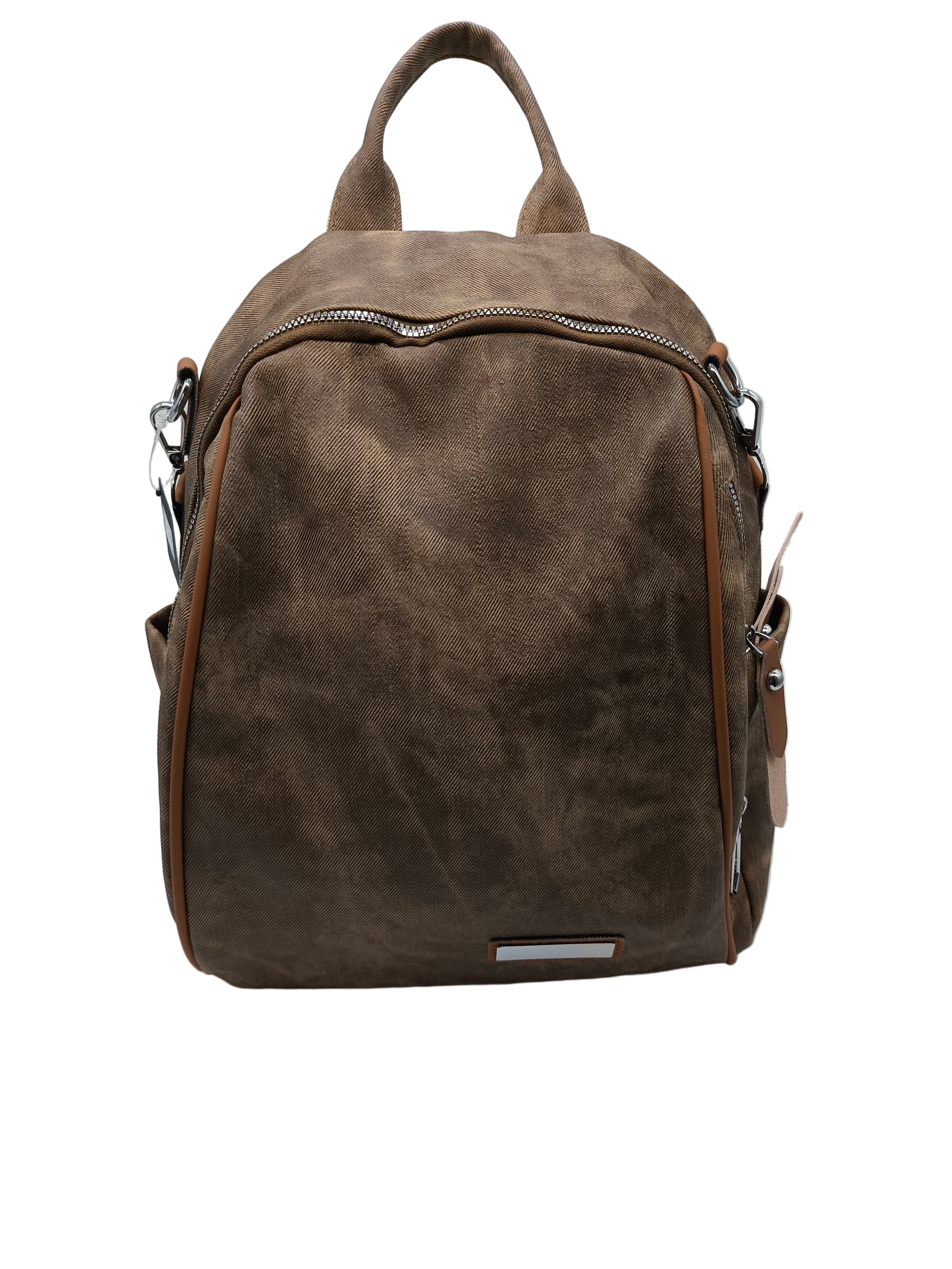 Brown backpack on a white background
